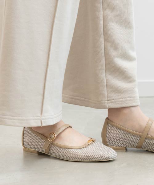 メッシュメリージェーンフラットパンプス