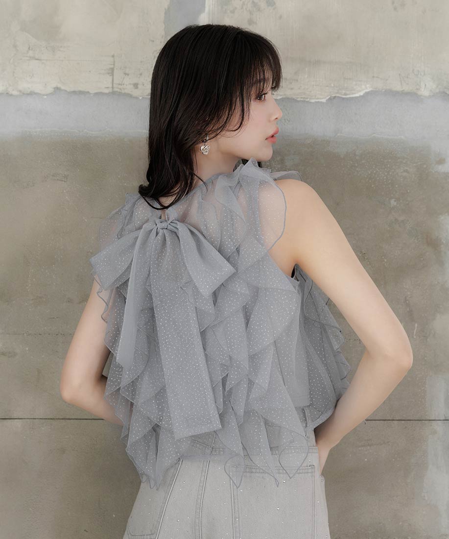 ラメドットチュールフリルブラウス
