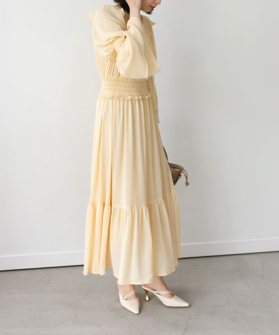 70s vintage dress ロングワンピース　フリル　シフォン