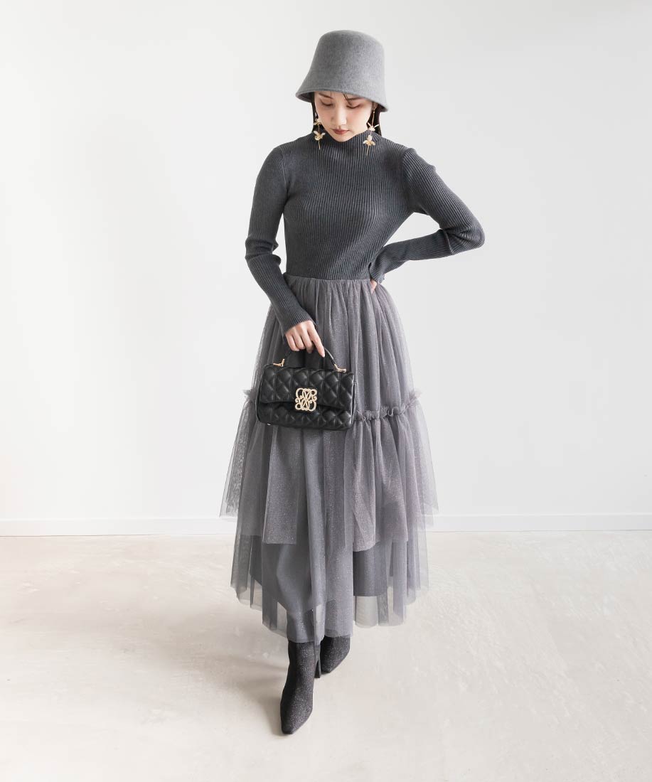 SALE】【選べる丈感】ボリュームフリルコンビニットワンピース SALE】【選べる丈感】ボリュームフリルコンビニットワンピース