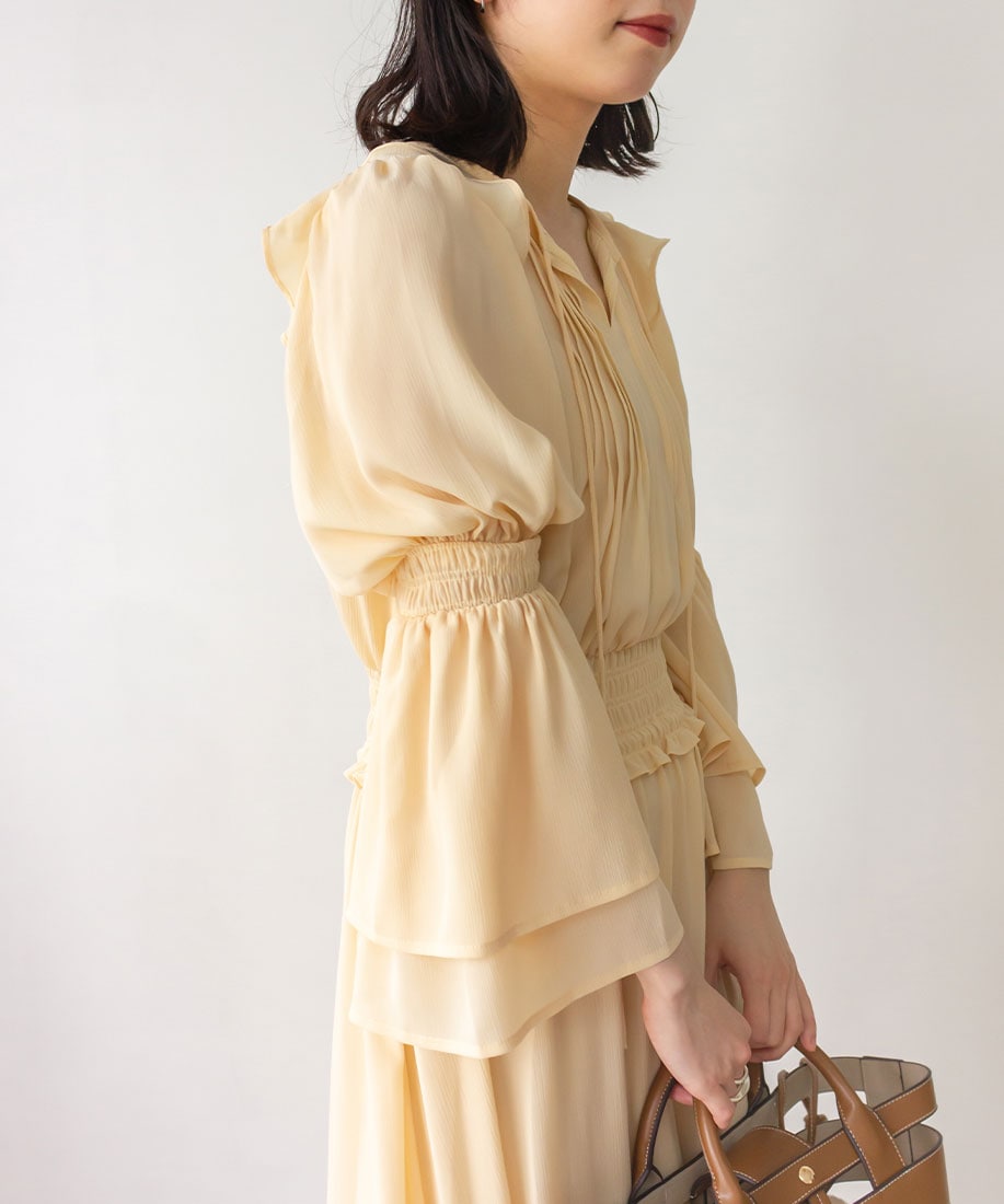 70s vintage dress ロングワンピース　フリル　シフォン