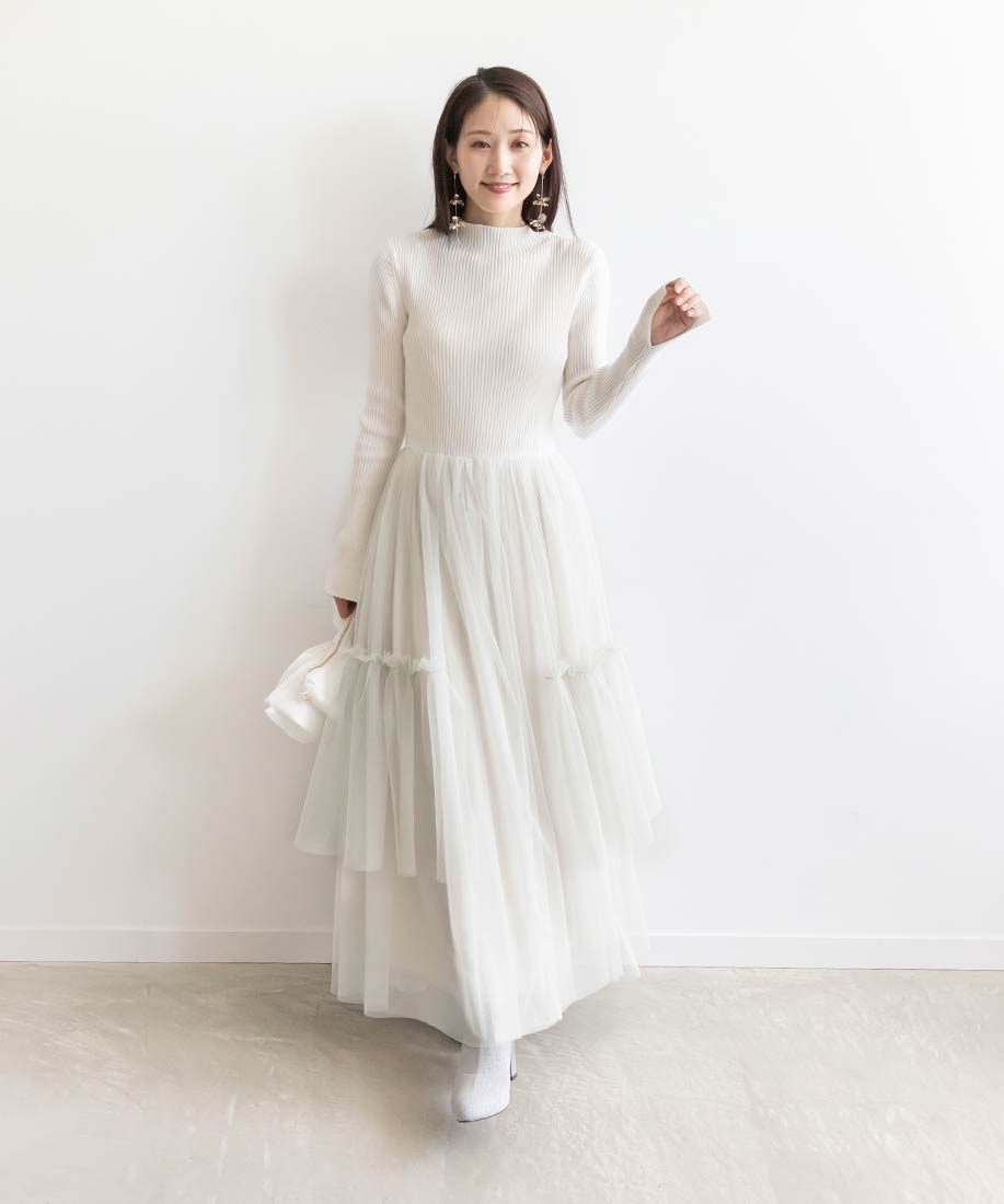 SALE】【選べる丈感】ボリュームフリルコンビニットワンピース