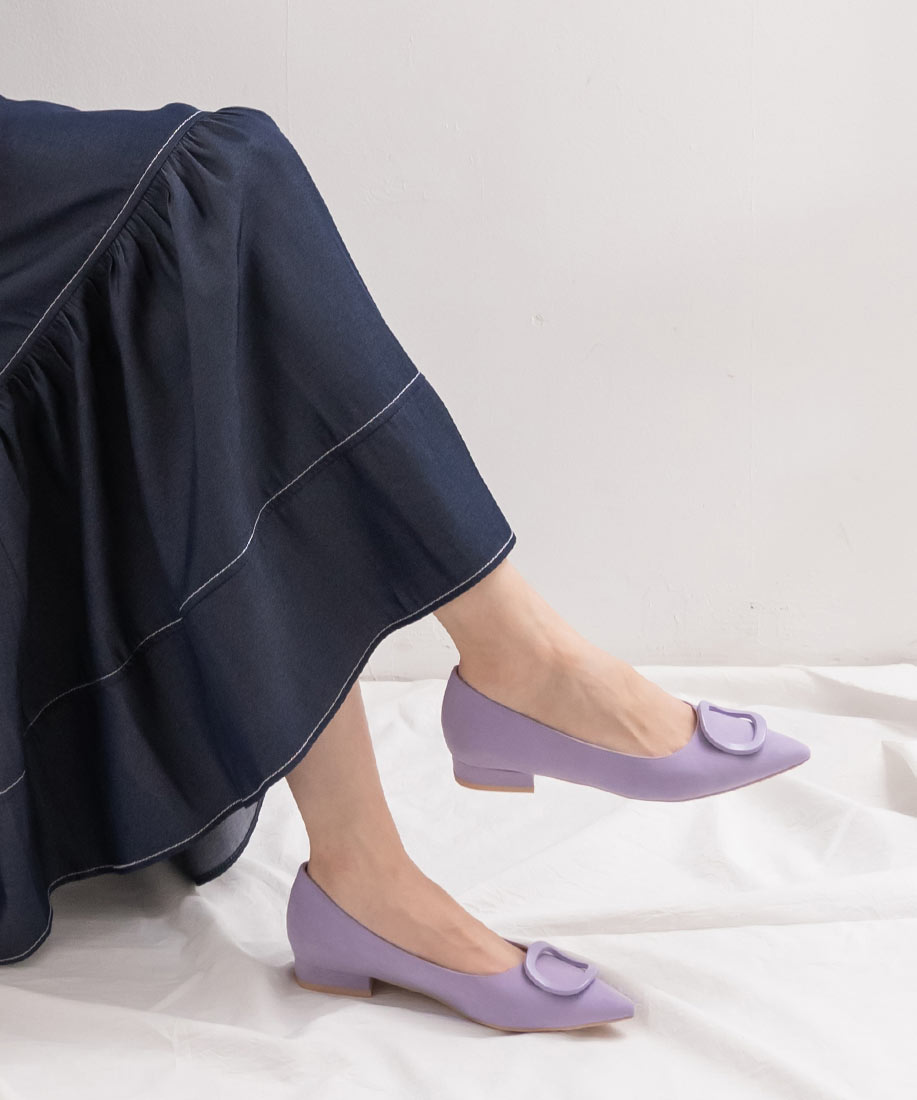 SALE】スクエアパーツフラットパンプス