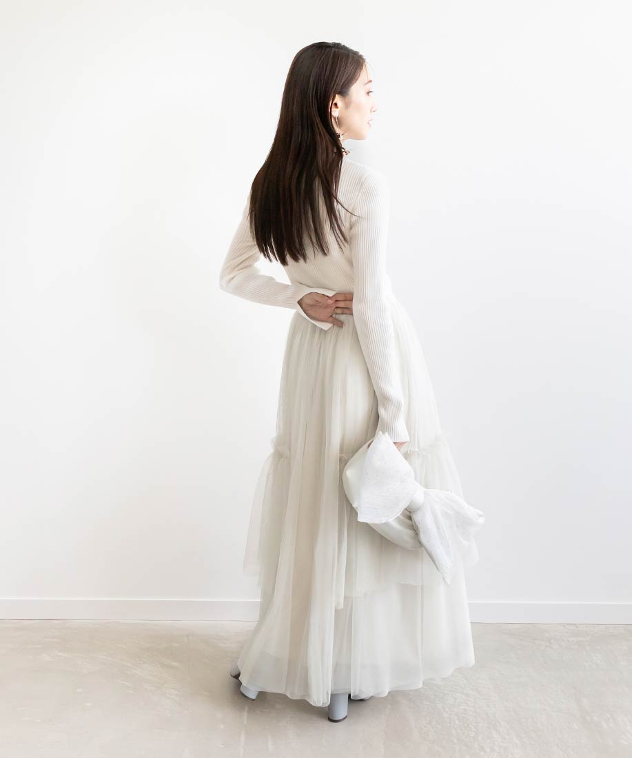 SALE】【選べる丈感】ボリュームフリルコンビニットワンピース