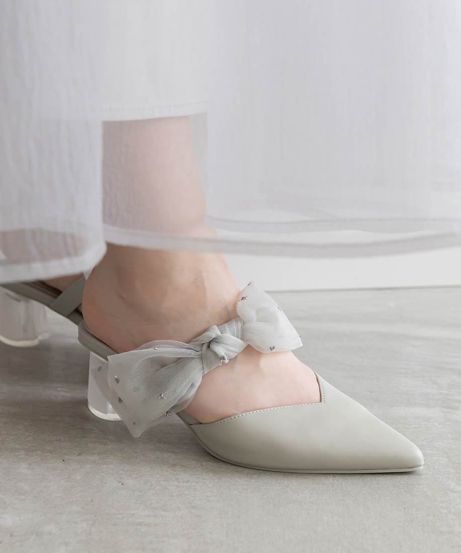 RANDA HEART collection シアーリボンミュールパンプス レディース