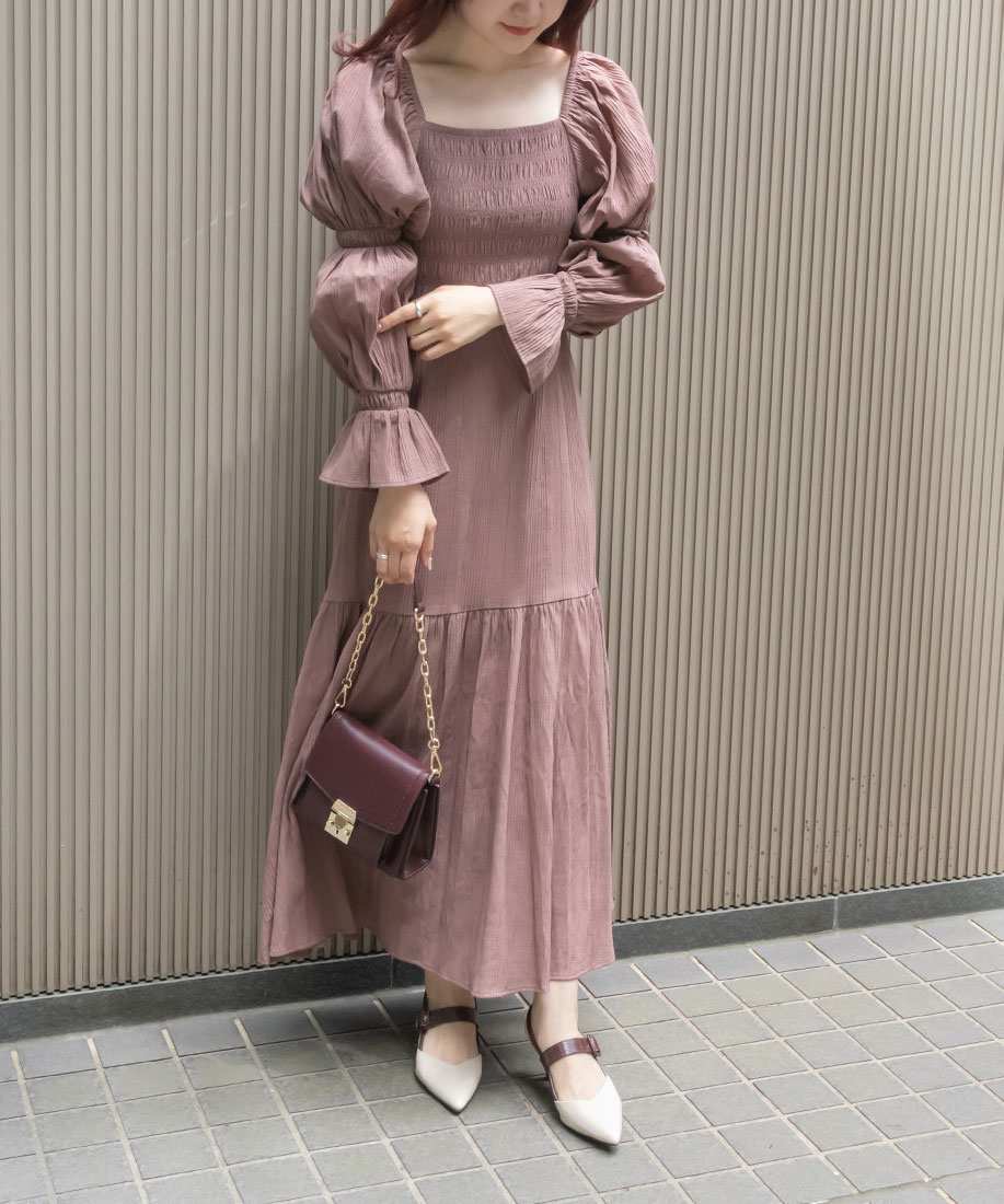 【M_】（MOUSSY）シャーリングワンピース