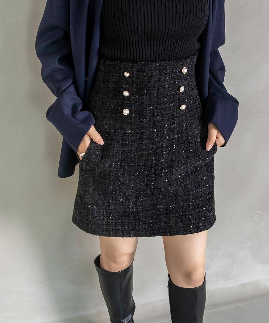 最大50%オフ! ハイウエストツイードタイトミニスカート tdh