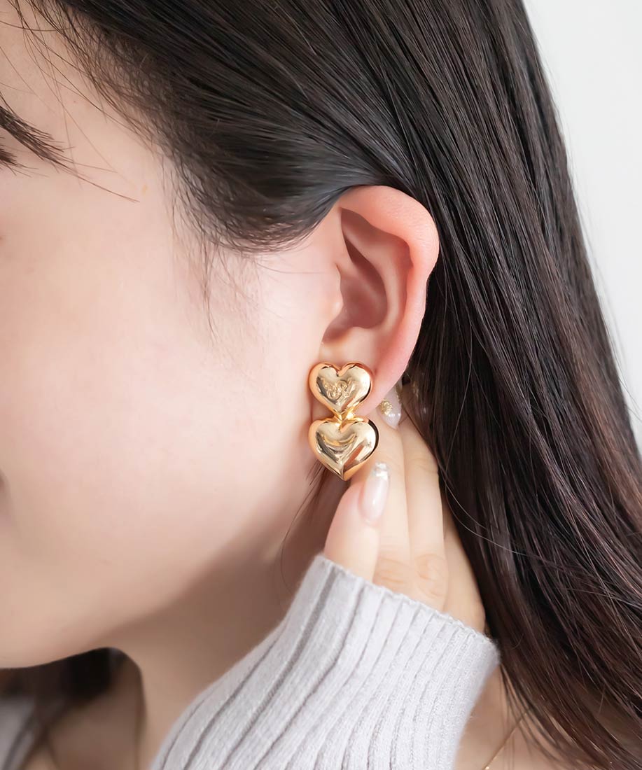 Sweet Heart♡ ボタンカボション イヤリング アシメ