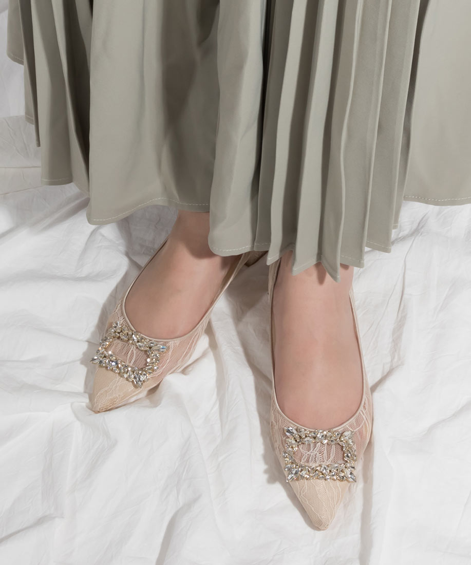 ソフト レースメッシュビジューバックルパンプスranda公式サイト