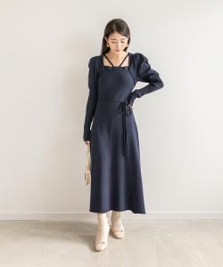 【SALE】【選べる丈感】スクエアネックニットワンピース