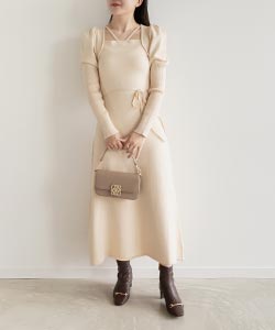 【SALE】【選べる丈感】スクエアネックニットワンピース