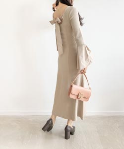 【佐藤晴美さん着用】【選べる丈感】フレアスリーブリボンニットワンピース