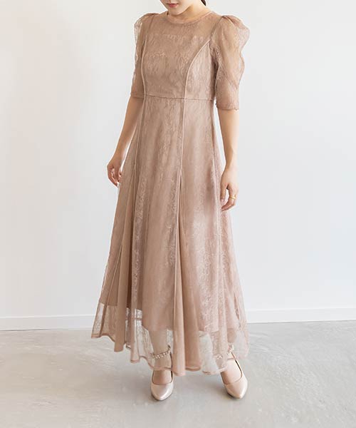 【SALE】総レース切り替えパイピングワンピース