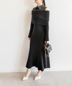 シャツドッキングオフショルニットワンピース