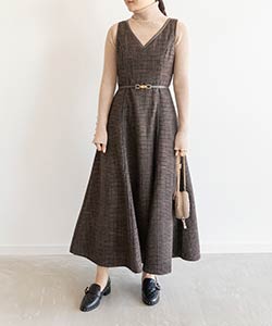 【SALE】ツイードライクフレアワンピース