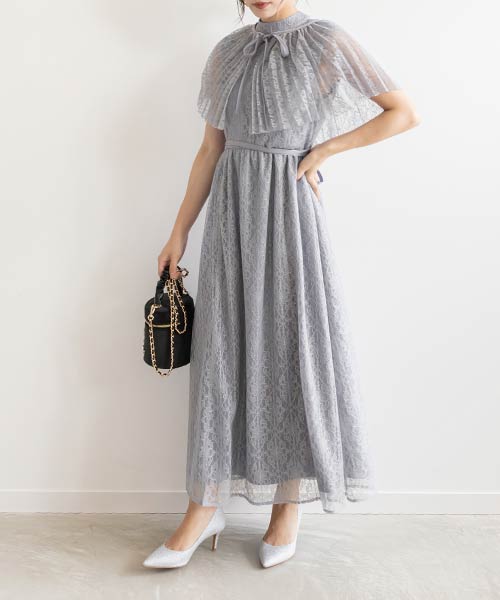【SALE】マルチWAYケープ付きレースワンピース