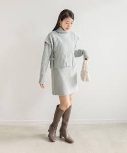 【SALE】ポンチョ付きニットミニワンピース