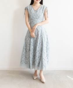 【SALE】総レース裾スカラップマキシワンピース
