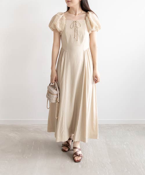 【SALE】バルーンスリーブレースアップドレス
