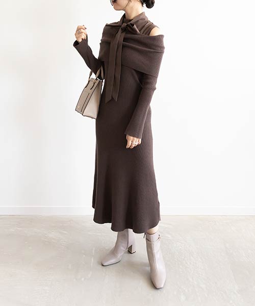 【SALE】2WAY オフショルドッキングニットワンピース