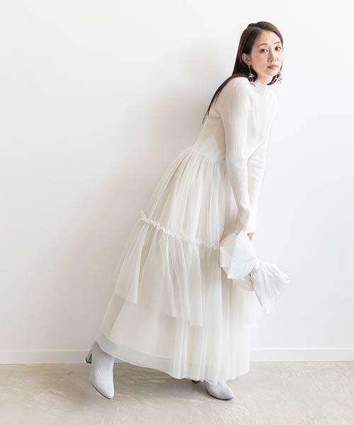 【SALE】【選べる丈感】ボリュームフリルコンビニットワンピース