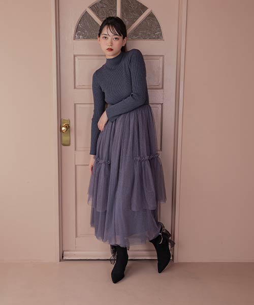 【SALE】【選べる丈感】ボリュームフリルコンビニットワンピース
