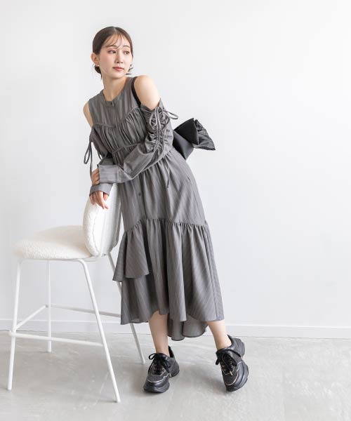 【SALE】2WAYショルダーフィッシュテールシャツワンピース