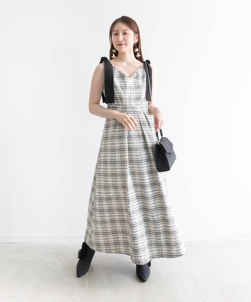【SALE】モノトーンビッグチェック柄ワンピース