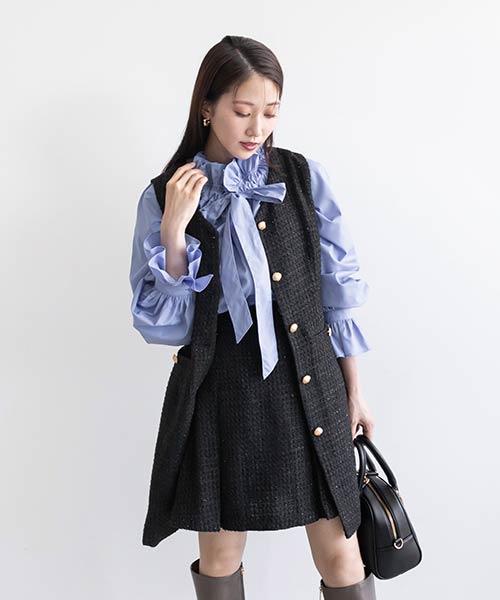 【SALE】微ラメツイードミニワンピース