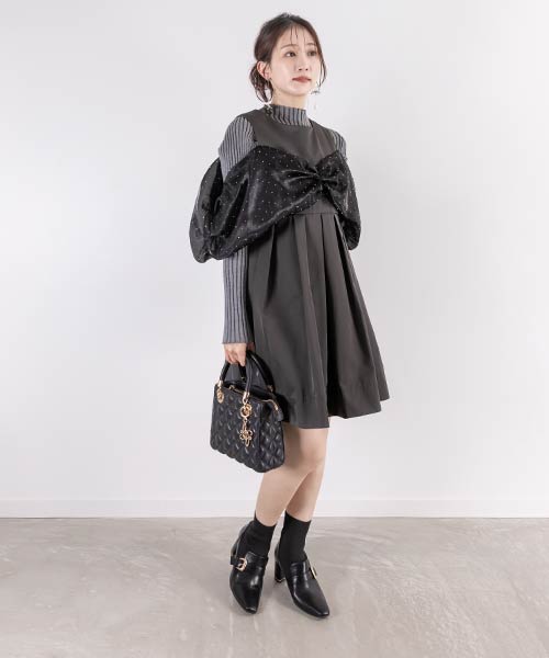 【SALE】ラインストーンリボンミニワンピース
