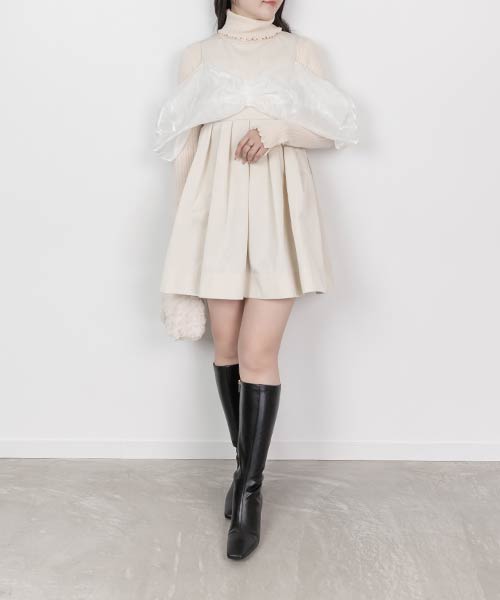 【SALE】ラインストーンリボンミニワンピース