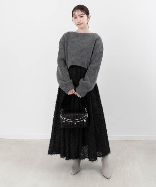【SALE】【WEB限定カラーあり】クロップド丈ニット＆シャギーキャミワンピースセット