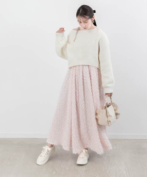 【SALE】【WEB限定カラーあり】クロップド丈ニット＆シャギーキャミワンピースセット