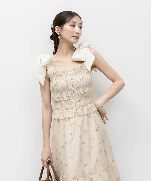 新色/ショルダーリボンワンピース