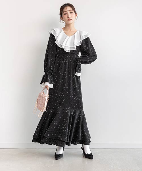 ラッフルカラーフリルシフォンワンピース