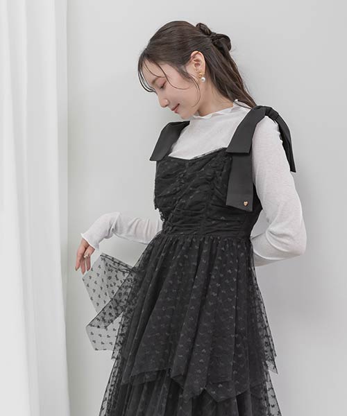 【Heart Collection】ハートチュールリボンティアードワンピース