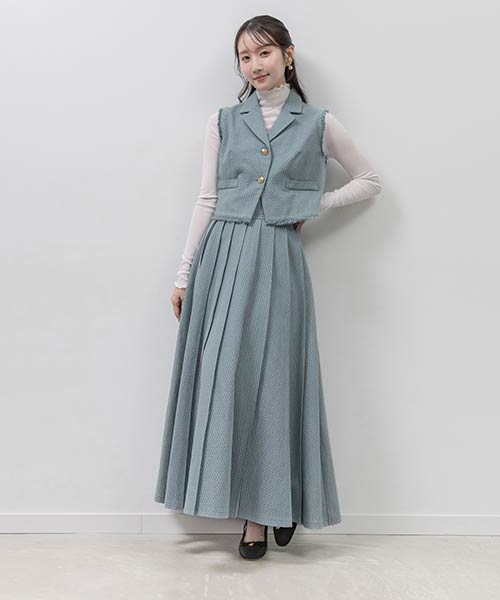 フリンジジレ&プリーツスカートセットアップ