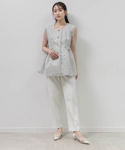 【26SS】フリンジツイードペプラムセットアップ