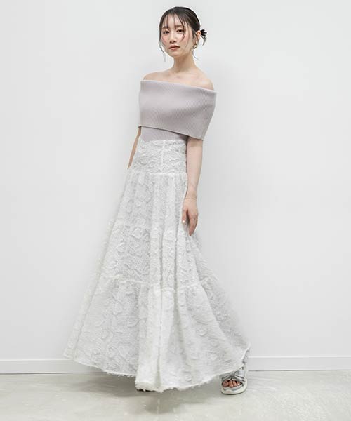 オフショルニットドッキングワンピース