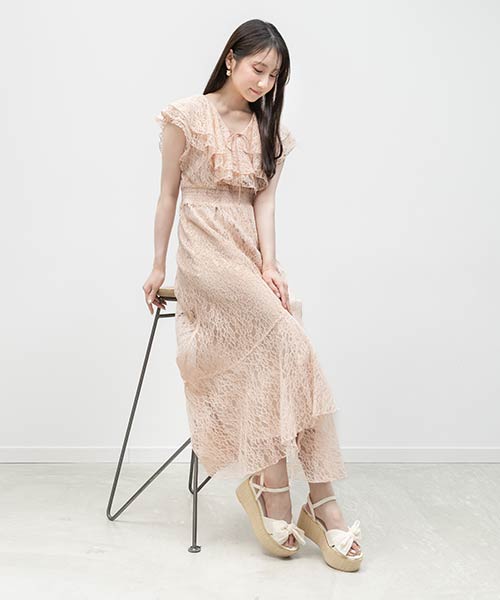 ラッフルカラーレースマーメイドワンピース