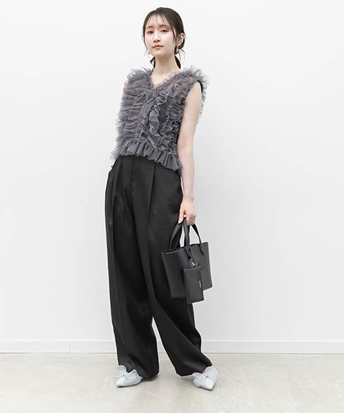 チュールフリルブラウスセットキャミロンパース