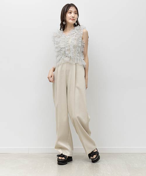 チュールフリルブラウスセットキャミロンパース