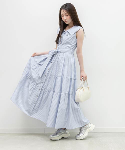 ロゴ刺繍シャツティアードワンピース