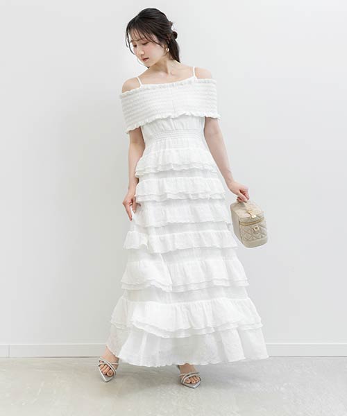 オフショルフリルキャミワンピース