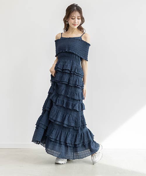 オフショルフリルキャミワンピース