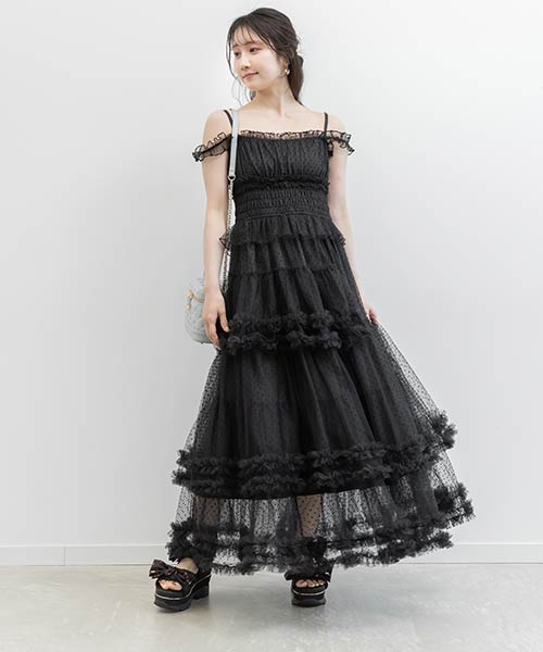 チュールフリルキャミワンピース