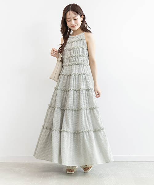 フリンジジャガードフリルキャミワンピース