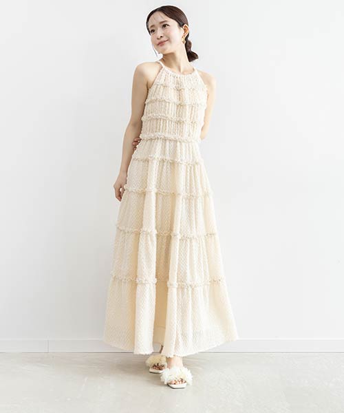 フリンジジャガードフリルキャミワンピース