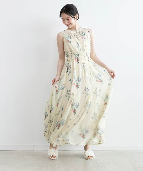 【Botanical Bloom】ボタニカルフラワーシフォンワンピース