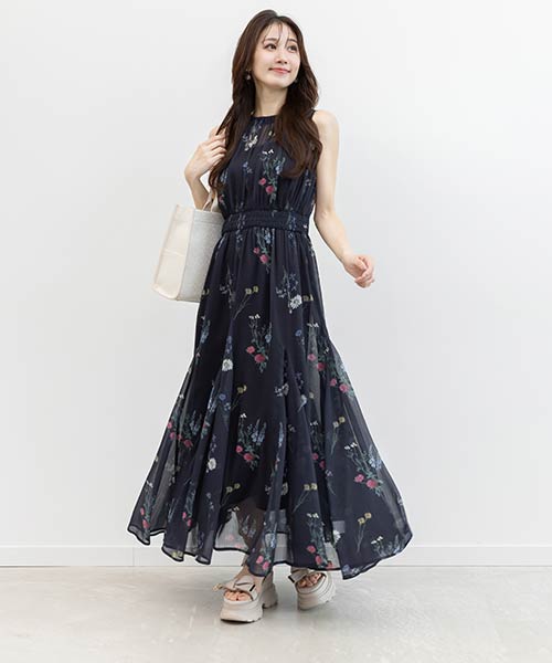 【Botanical Bloom】ボタニカルフラワーシフォンワンピース
